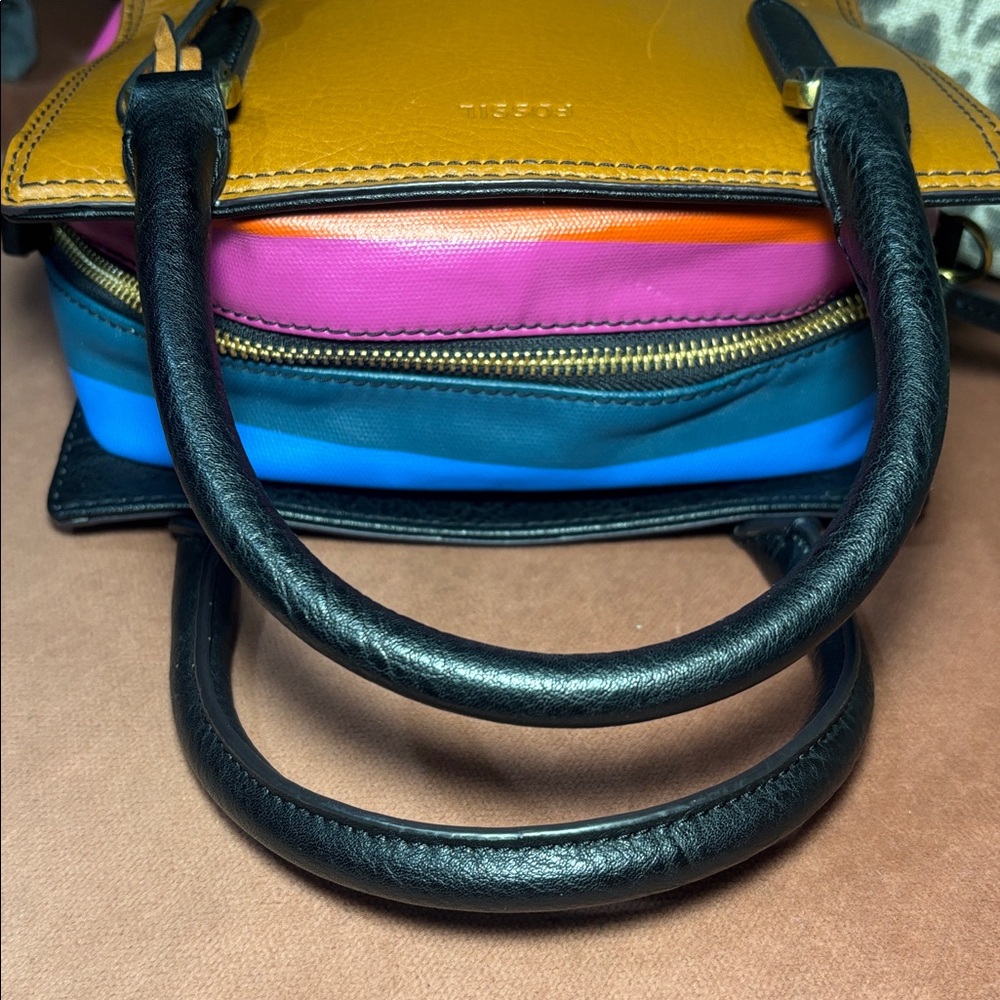 Fossil hope top handle colorful stripe medium square bag fun summer purse - Picture 7 of 16
